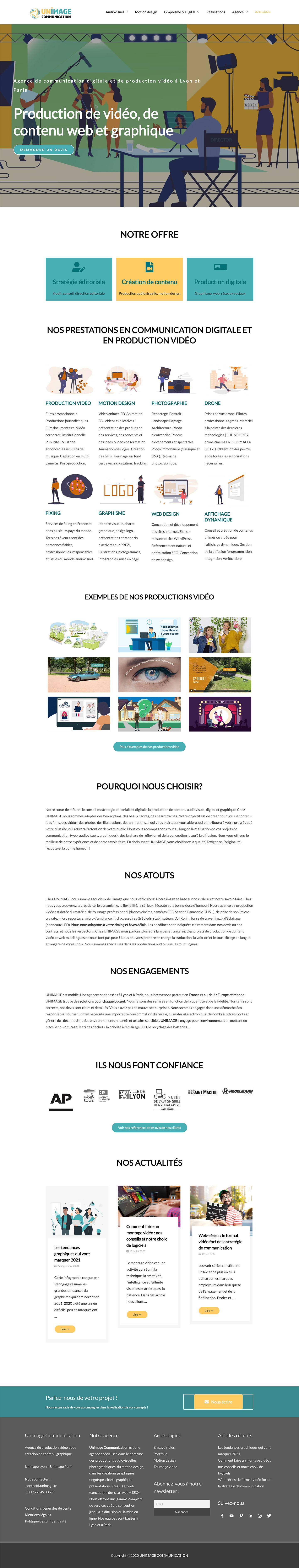 Création de site UNIMAGE, production audiovisuelle et digitale